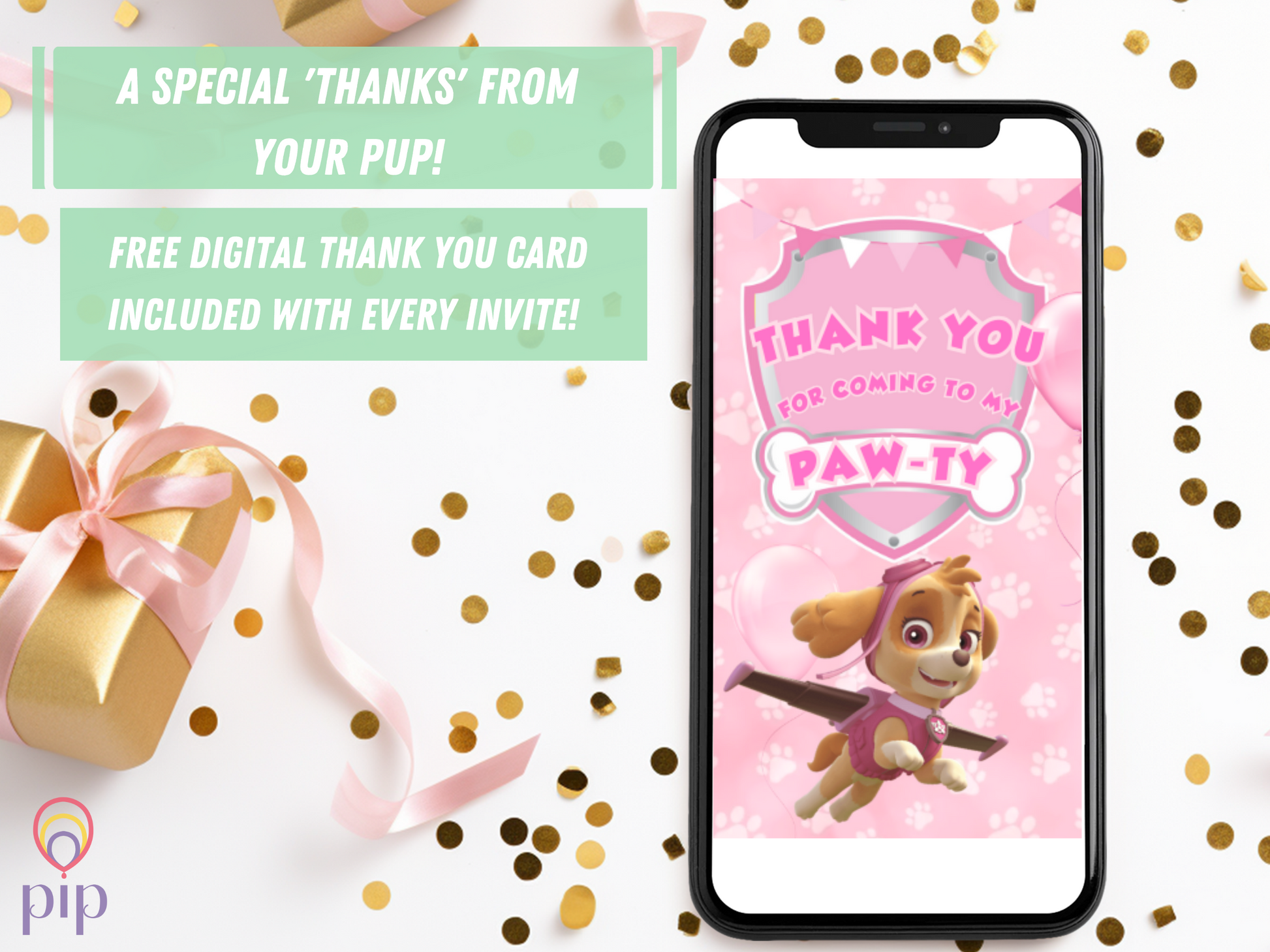 Pink Paw Patrol Skye Invitation | Video Photo Invite | DIY or Done-For-You