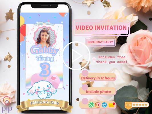 Cinnamoroll Invitation | Sanrio Video Invite with Photo | Instant Download