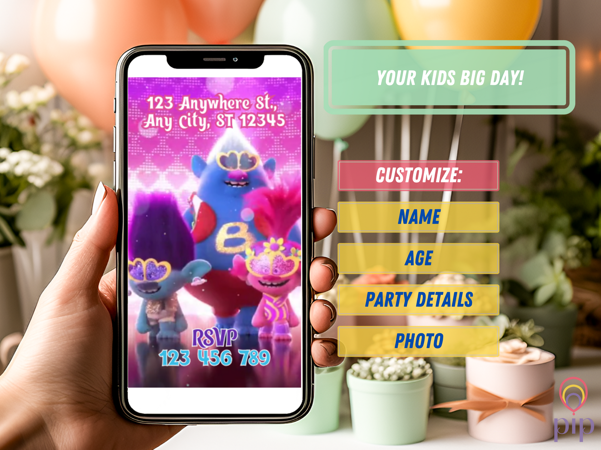 Trolls Invitation with Photo | Video Invite | Instant Download