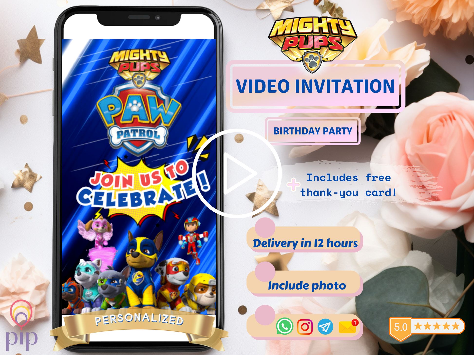 Mighty Pups Paw Patrol Invitation | Photo Video Invite | DIY or Done-For-You