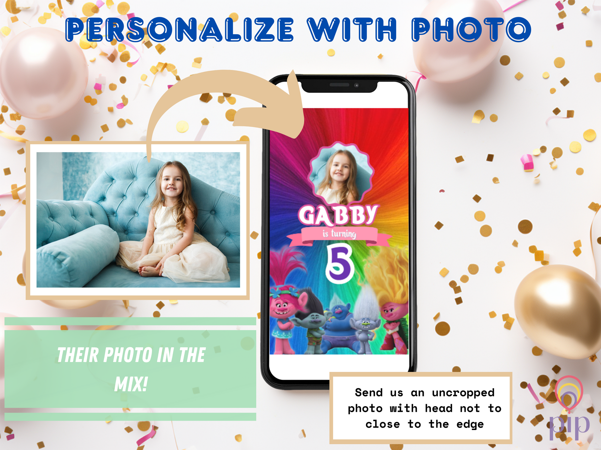 Trolls Invitation with Photo | Video Invite | Instant Download