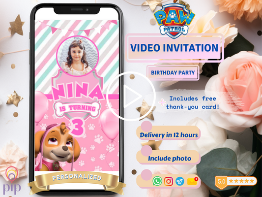 Pink Paw Patrol Skye Invitation | Video Photo Invite | DIY or Done-For-You