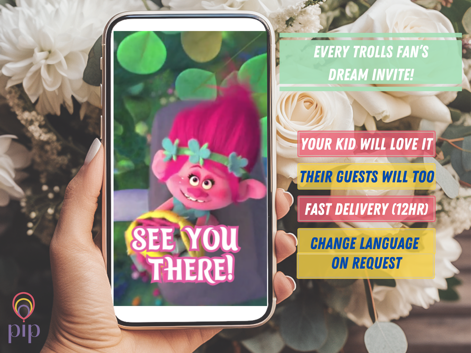 Trolls Invitation with Photo | Video Invite | Instant Download
