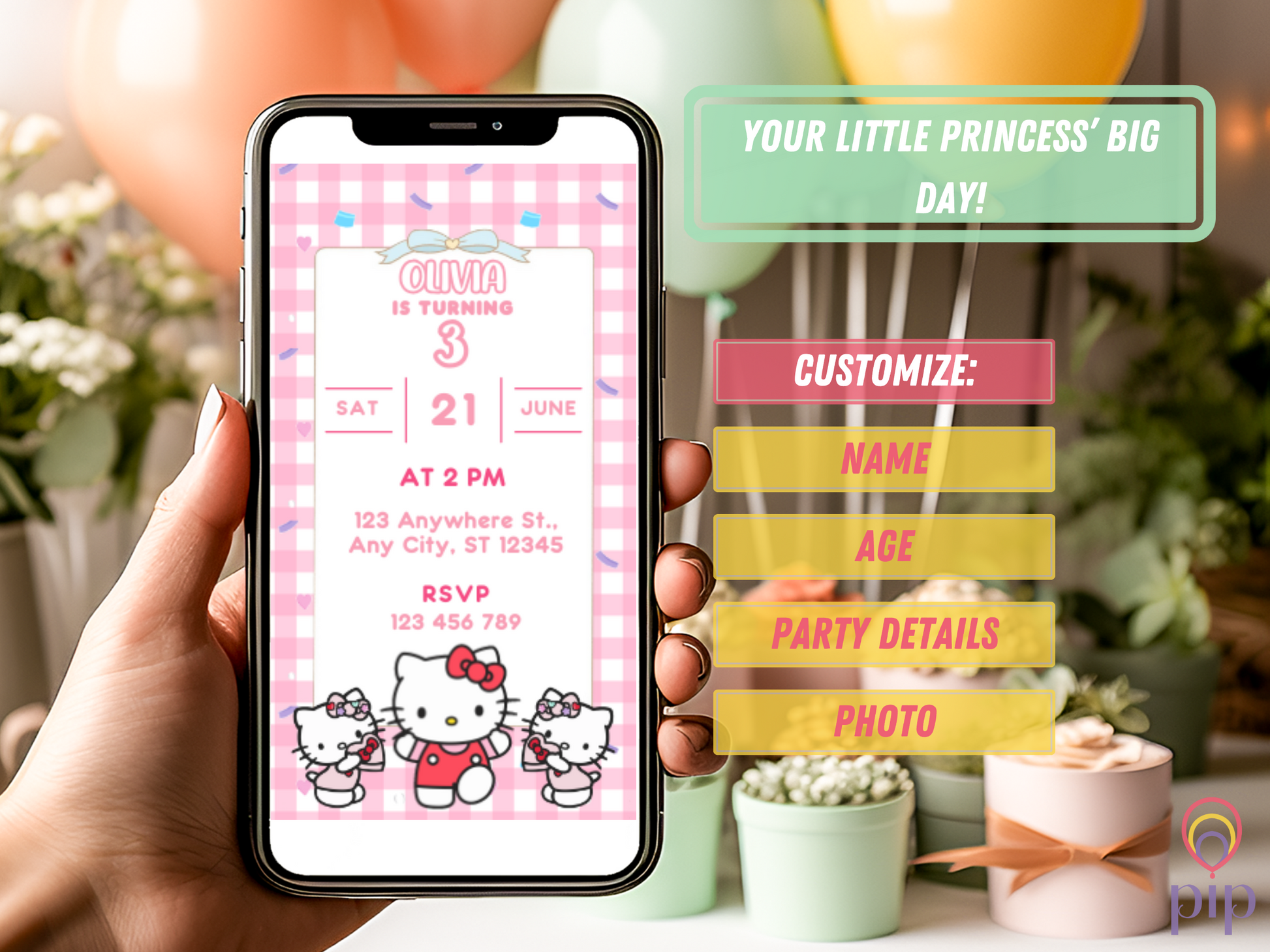 Hello Kitty Invitation with Photo | Video Invite | Instant Download or Done-For-You