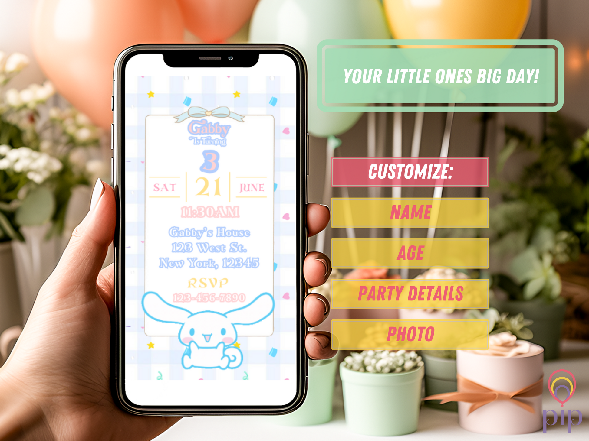 Cinnamoroll Invitation | Sanrio Video Invite with Photo | Instant Download
