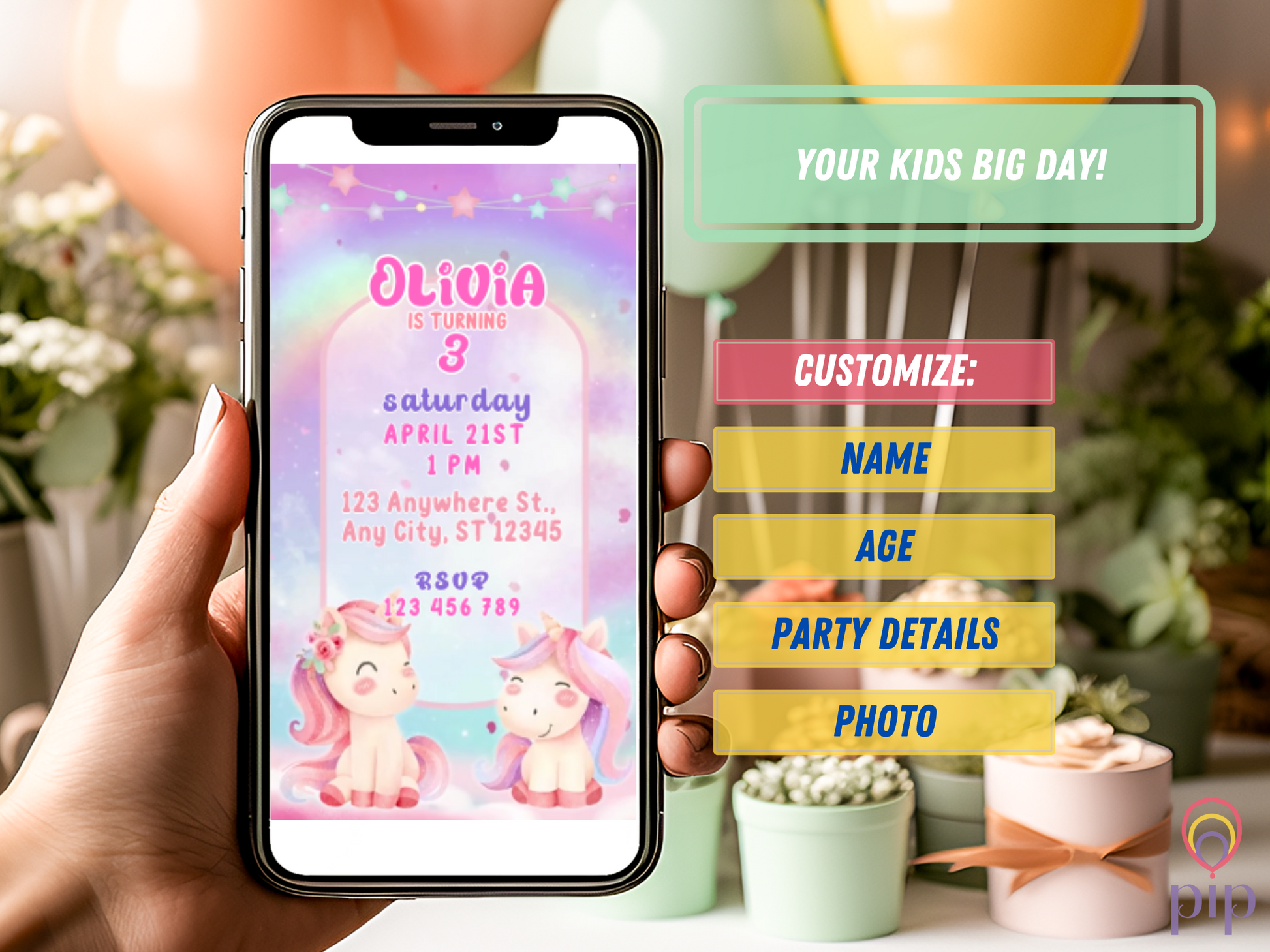 Unicorn Invitation with Photo | Video Invite | Instant Download
