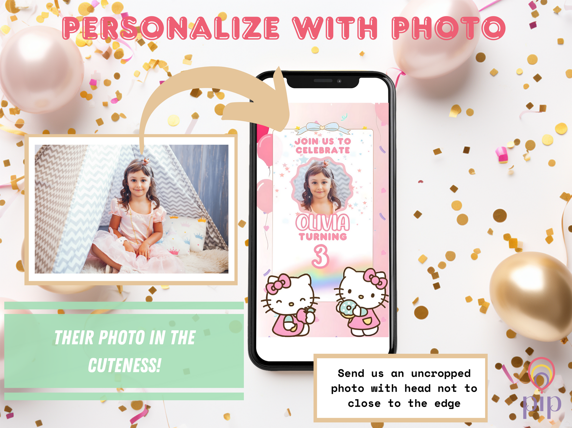 Hello Kitty Invitation with Photo | Video Invite | Instant Download or Done-For-You