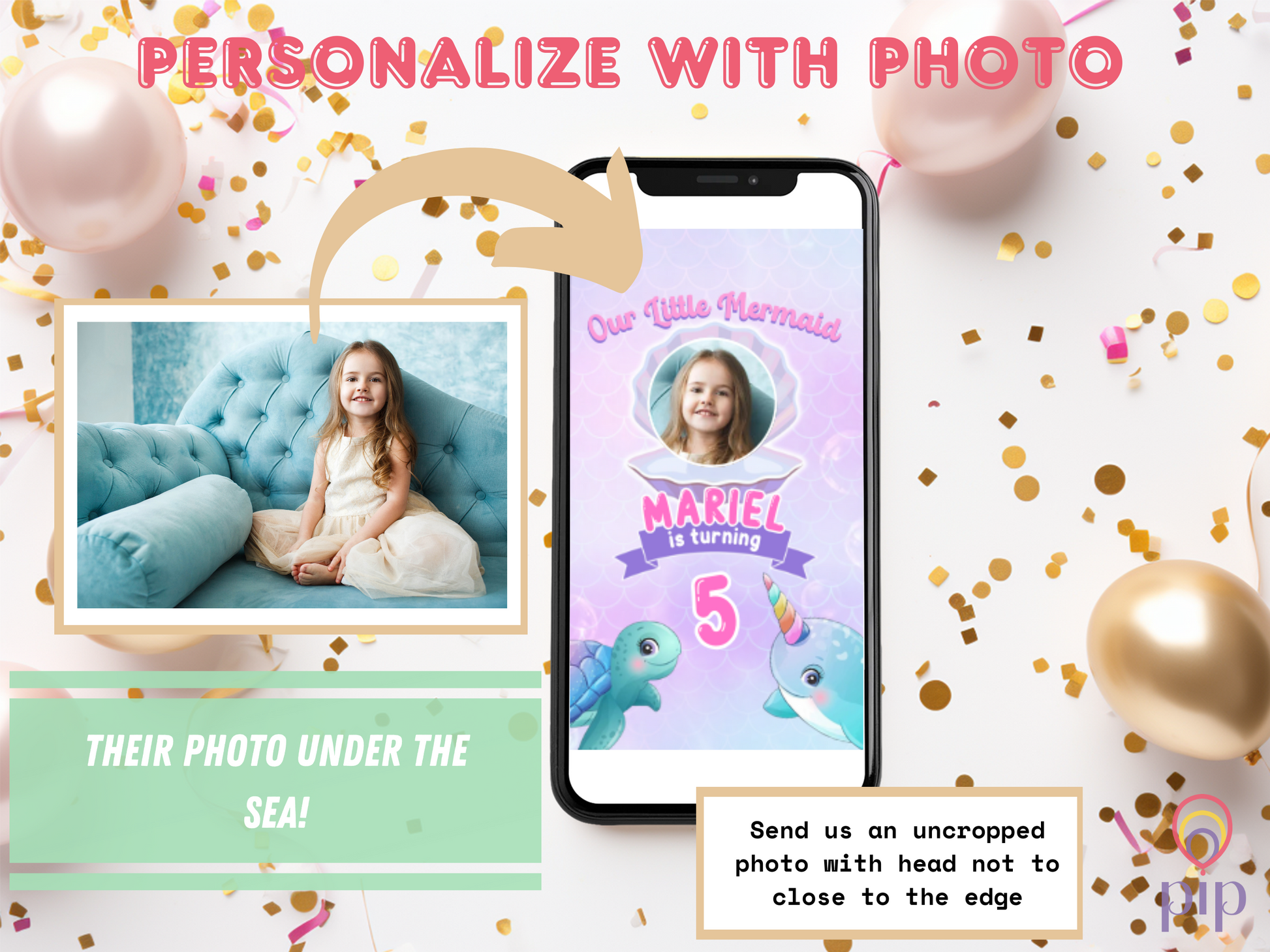 Mermaid Invitation with Photo | Video Invite | Instant Download