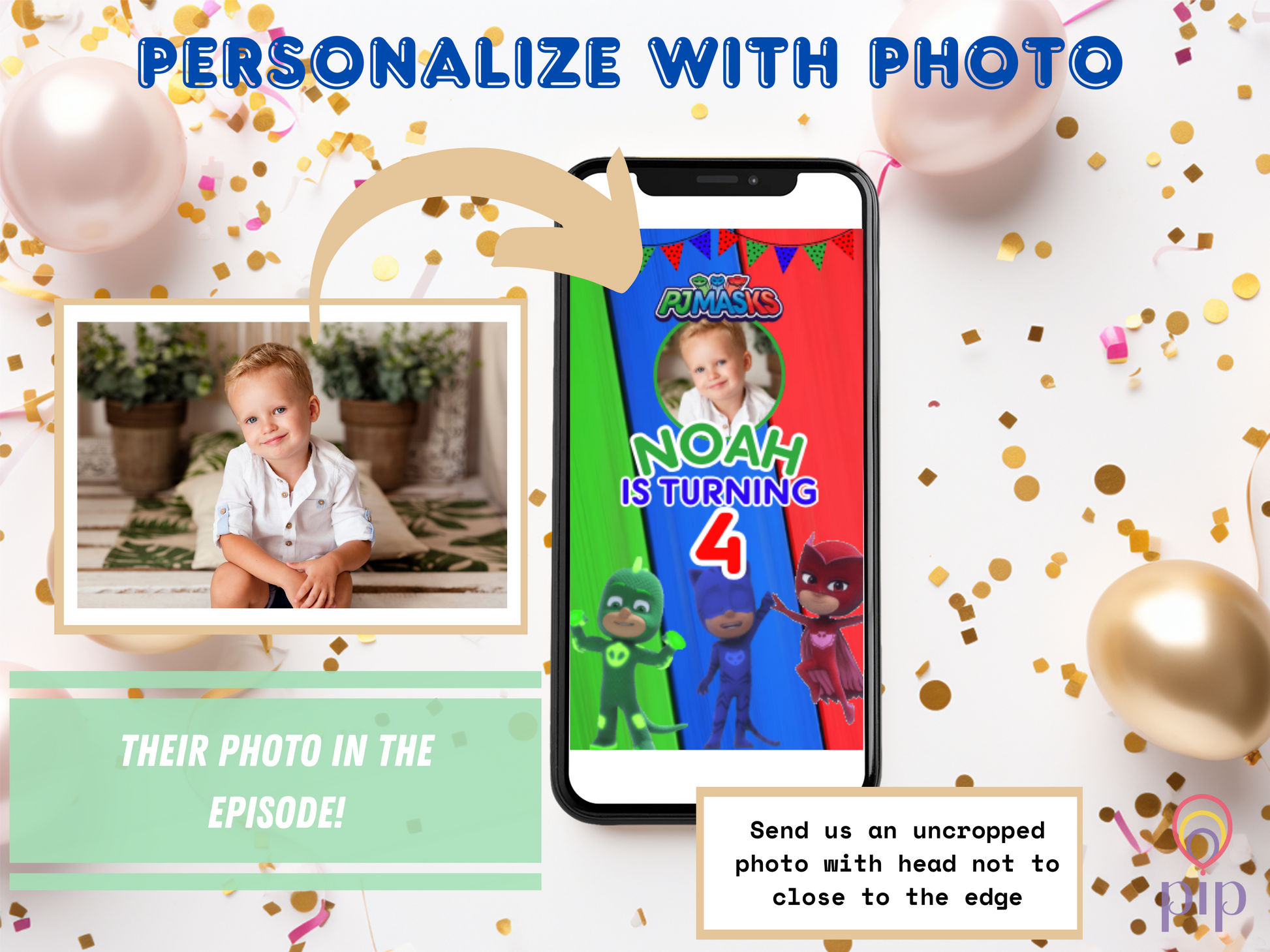 PJ Masks Invitation with Photo | Video Invite | Instant Download