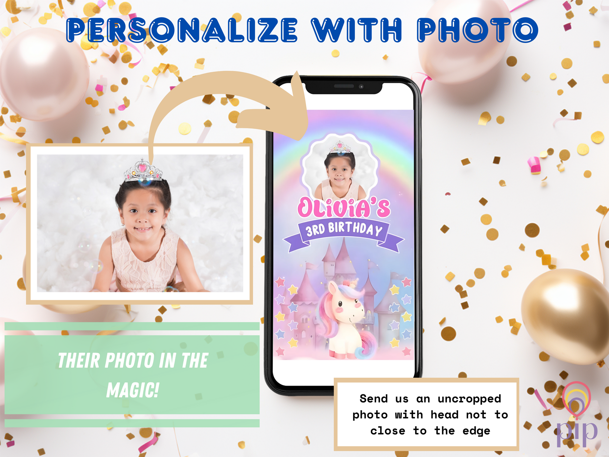 Unicorn Invitation with Photo | Video Invite | Instant Download