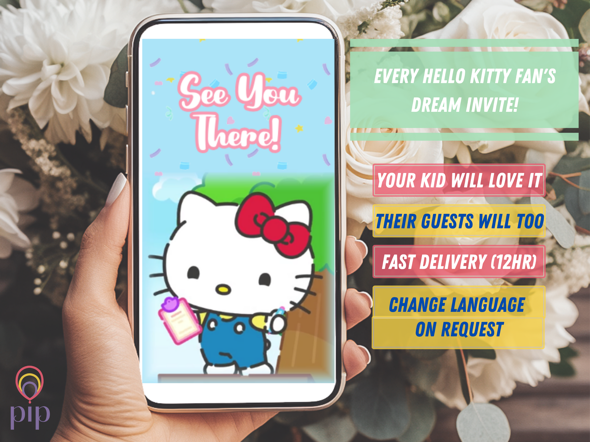 Hello Kitty Invitation with Photo | Video Invite | Instant Download or Done-For-You