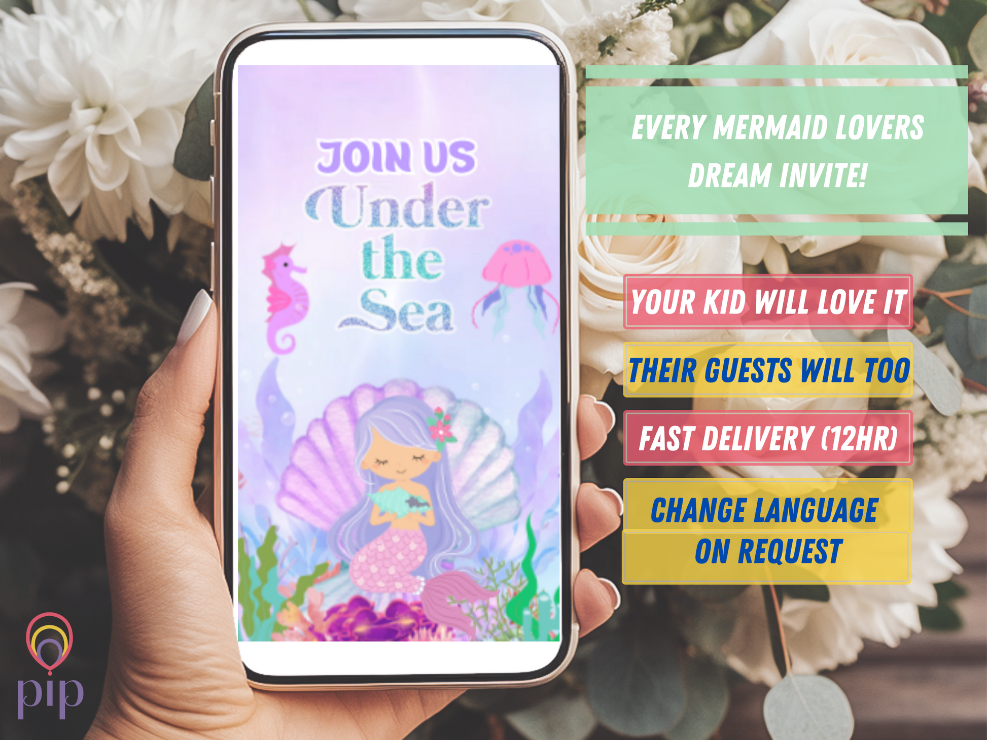 Mermaid Invitation with Photo | Video Invite | Instant Download
