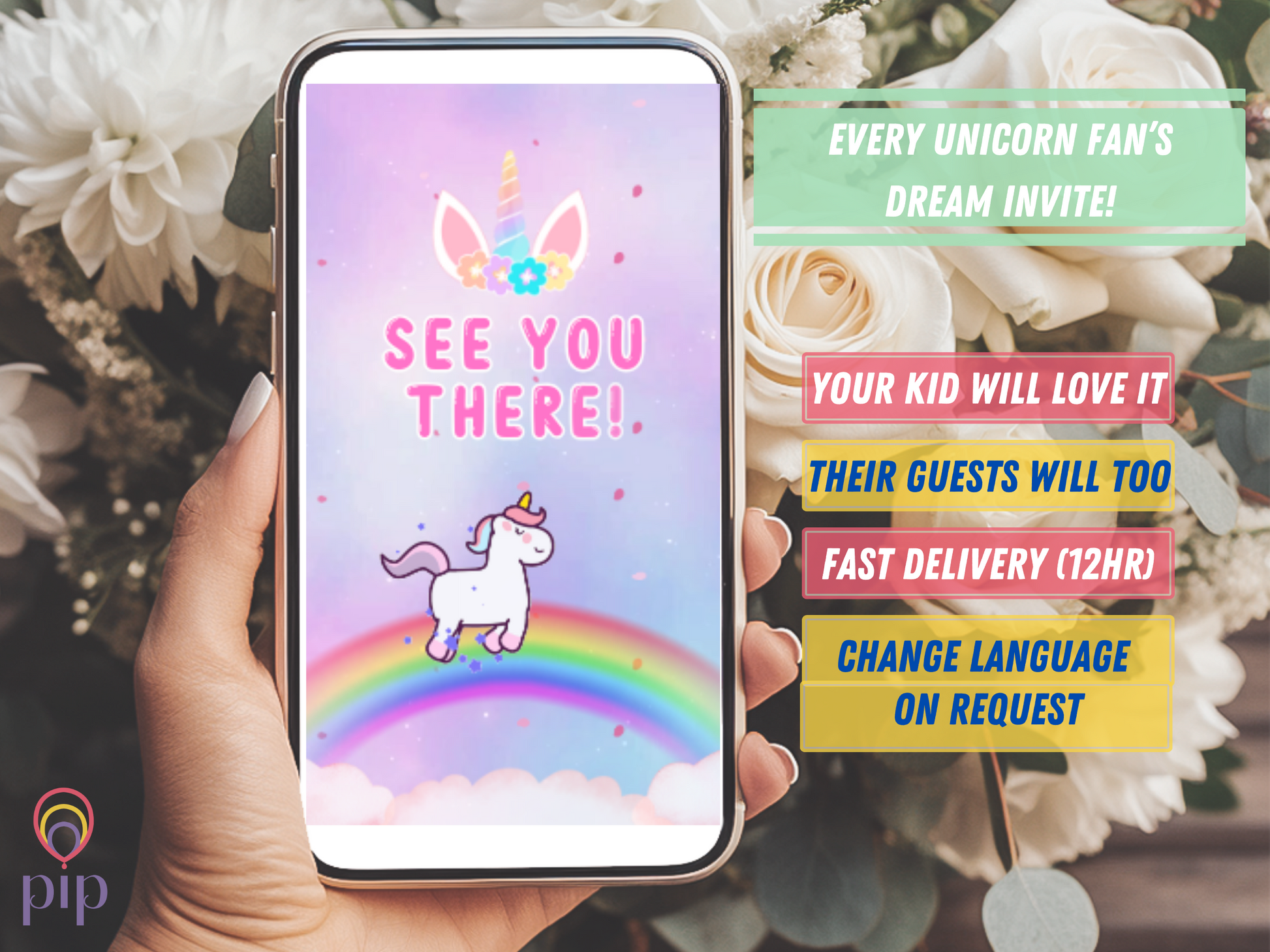 Unicorn Invitation with Photo | Video Invite | Instant Download