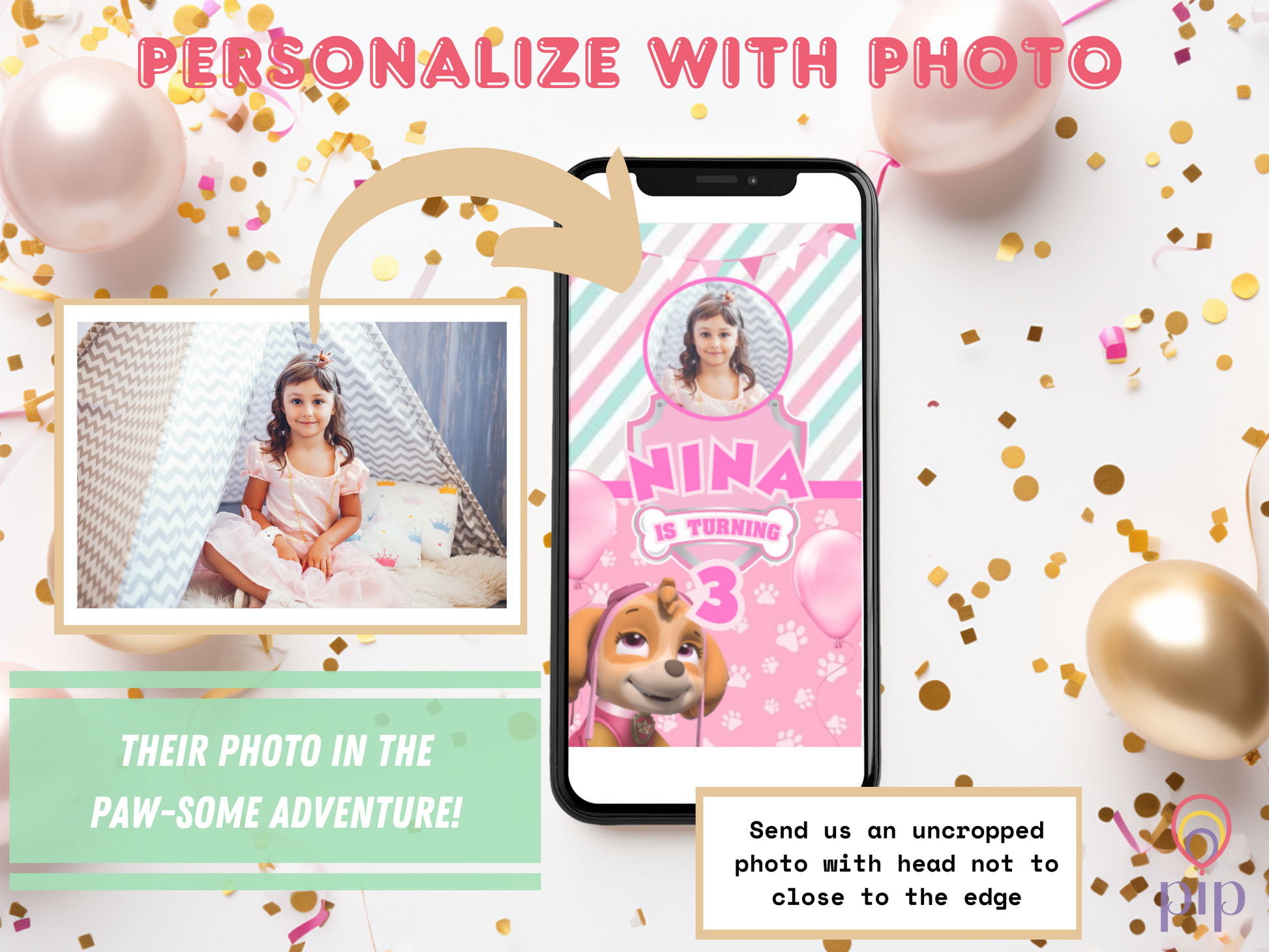 Pink Paw Patrol Skye Invitation | Video Photo Invite | DIY or Done-For-You