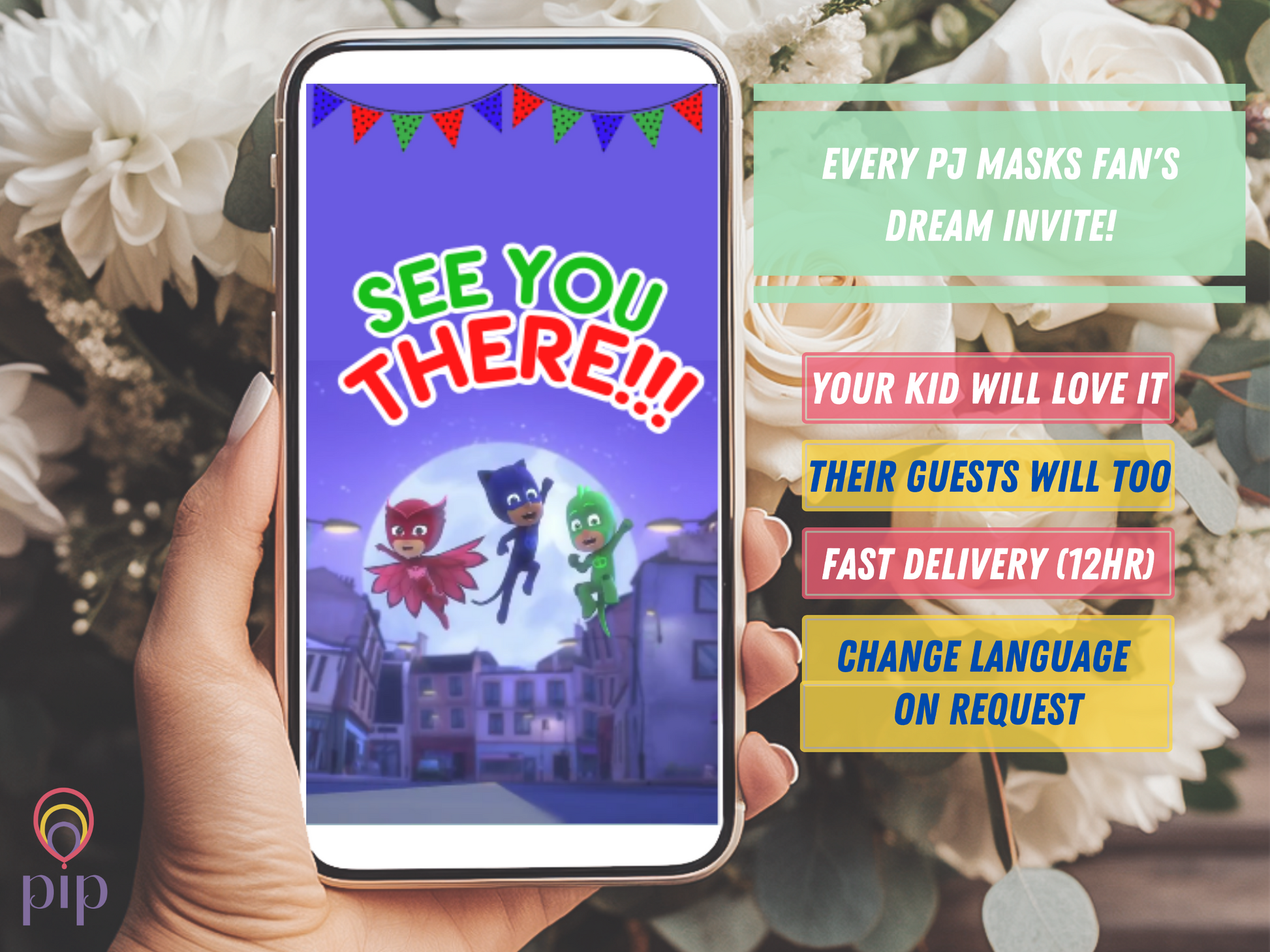 PJ Masks Invitation with Photo | Video Invite | Instant Download