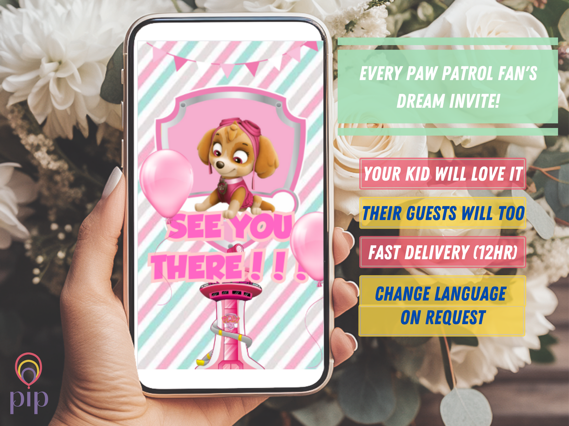 Pink Paw Patrol Skye Invitation | Video Photo Invite | DIY or Done-For-You