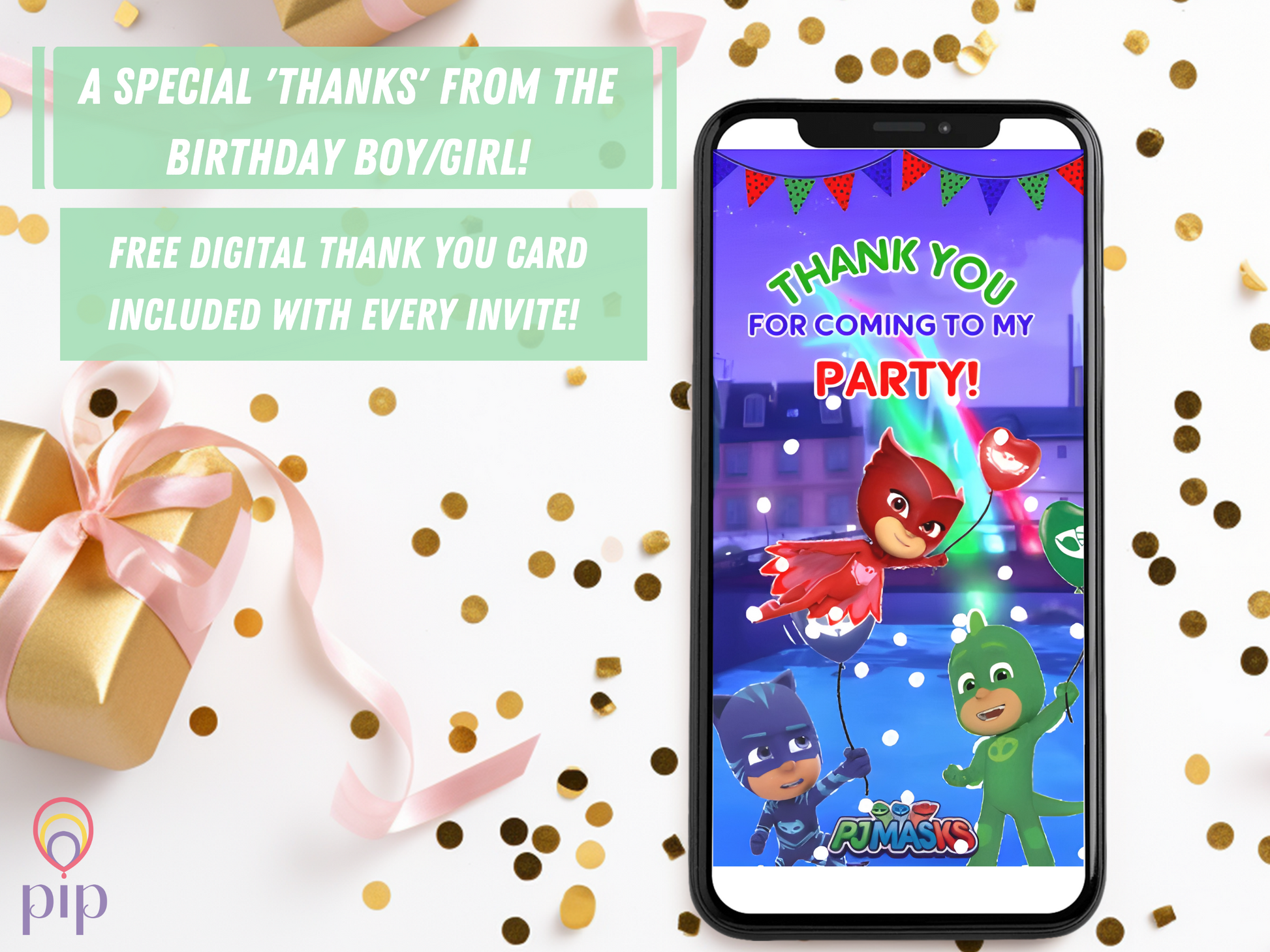 PJ Masks Invitation with Photo | Video Invite | Instant Download