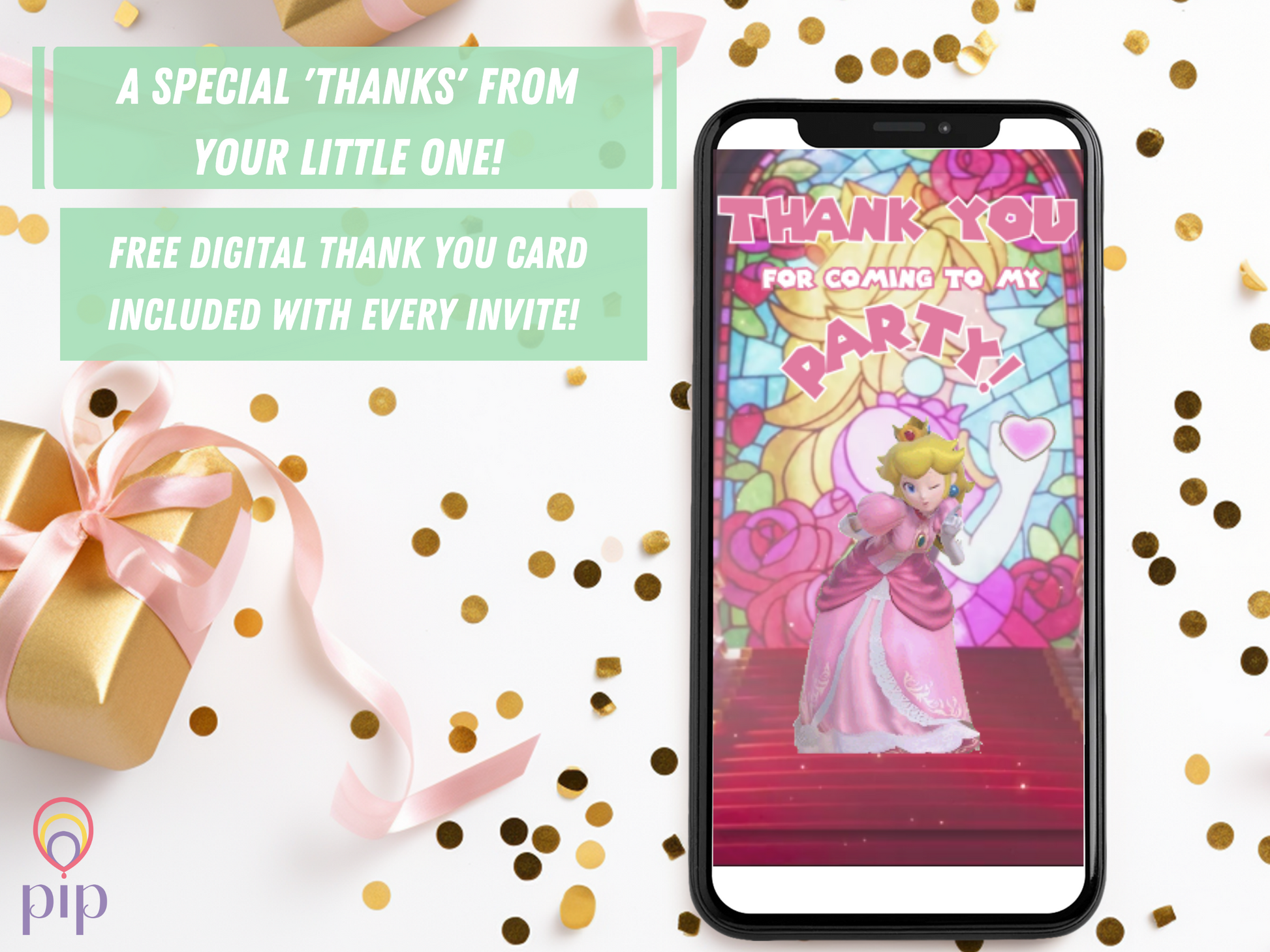 Princess Peach Invitation with Photo | Video Invite | Instant Download