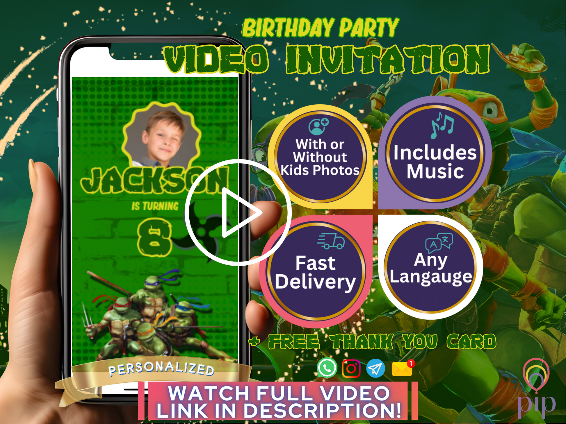 Ninja Turtles Invitation with Photo | Video Invite | Instant Download