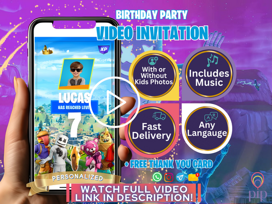 Fortnite Invitation with Photo | Video Invite | Birthday | Instant Download