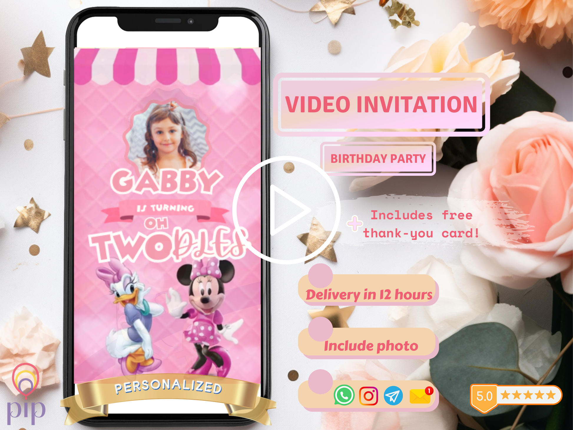 Minnie Mouse Invitation with Photo | Video Invite | Instant Download