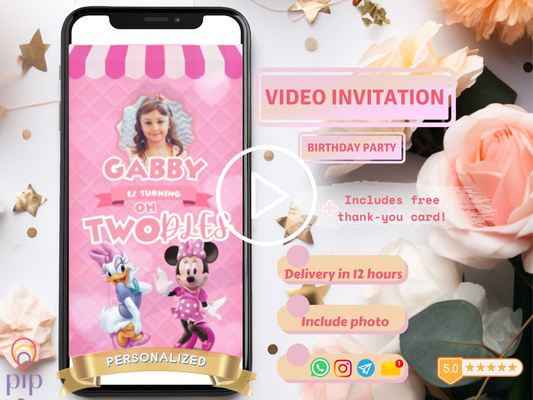 Minnie Mouse Invitation with Photo | Video Invite | Instant Download