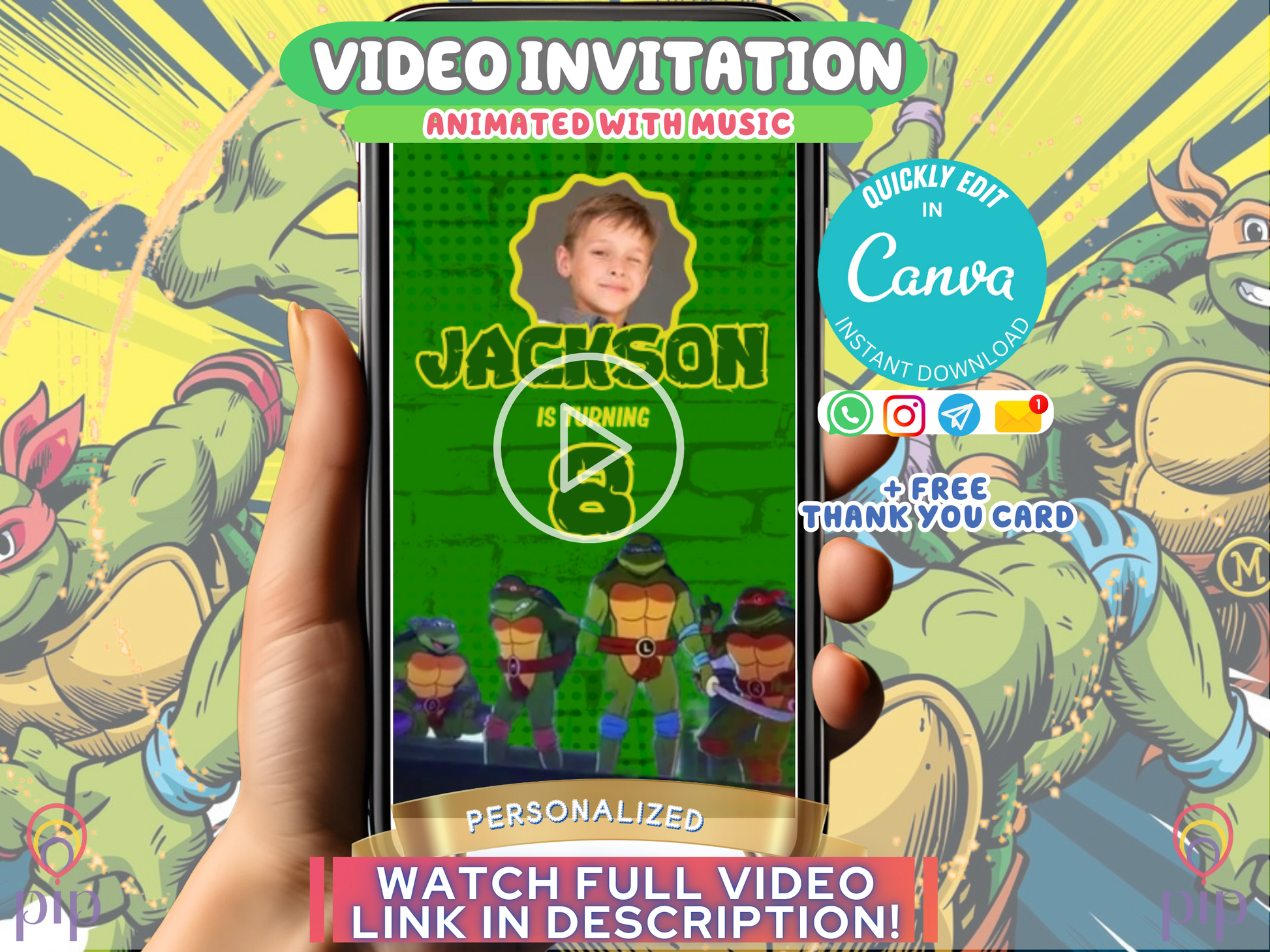 Ninja Turtle Invitation | Photo Video Invite | Instant Download or Done-For-You