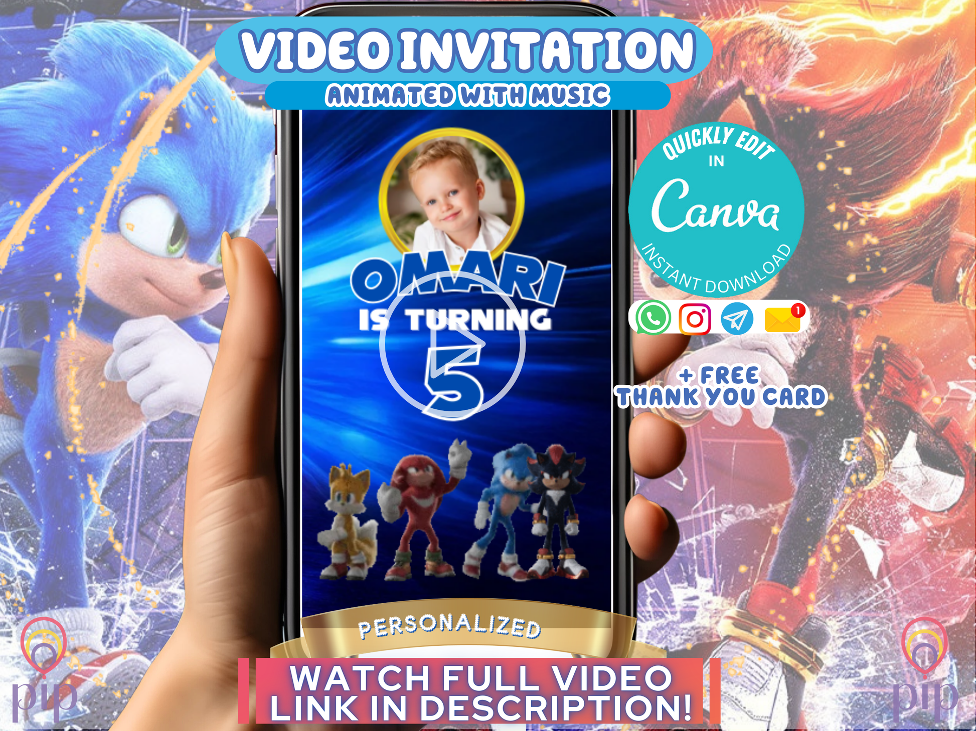 Sonic 3 Invitation | Video Invite | Instant Download or Done-For-You