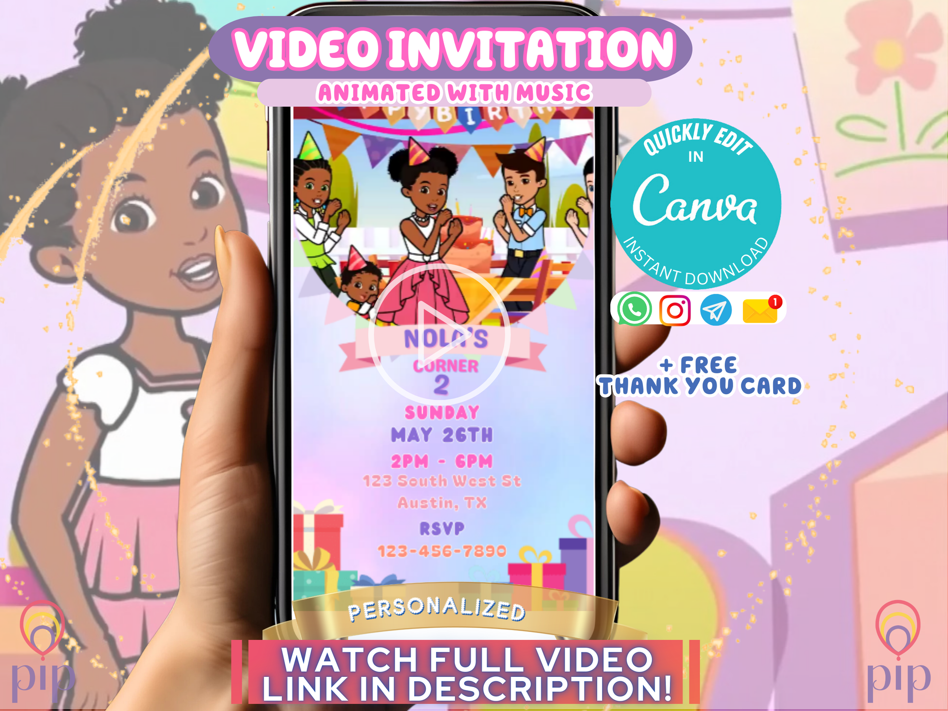 Gracie's Corner Invitation with Photo | Video Invite | Instant Download