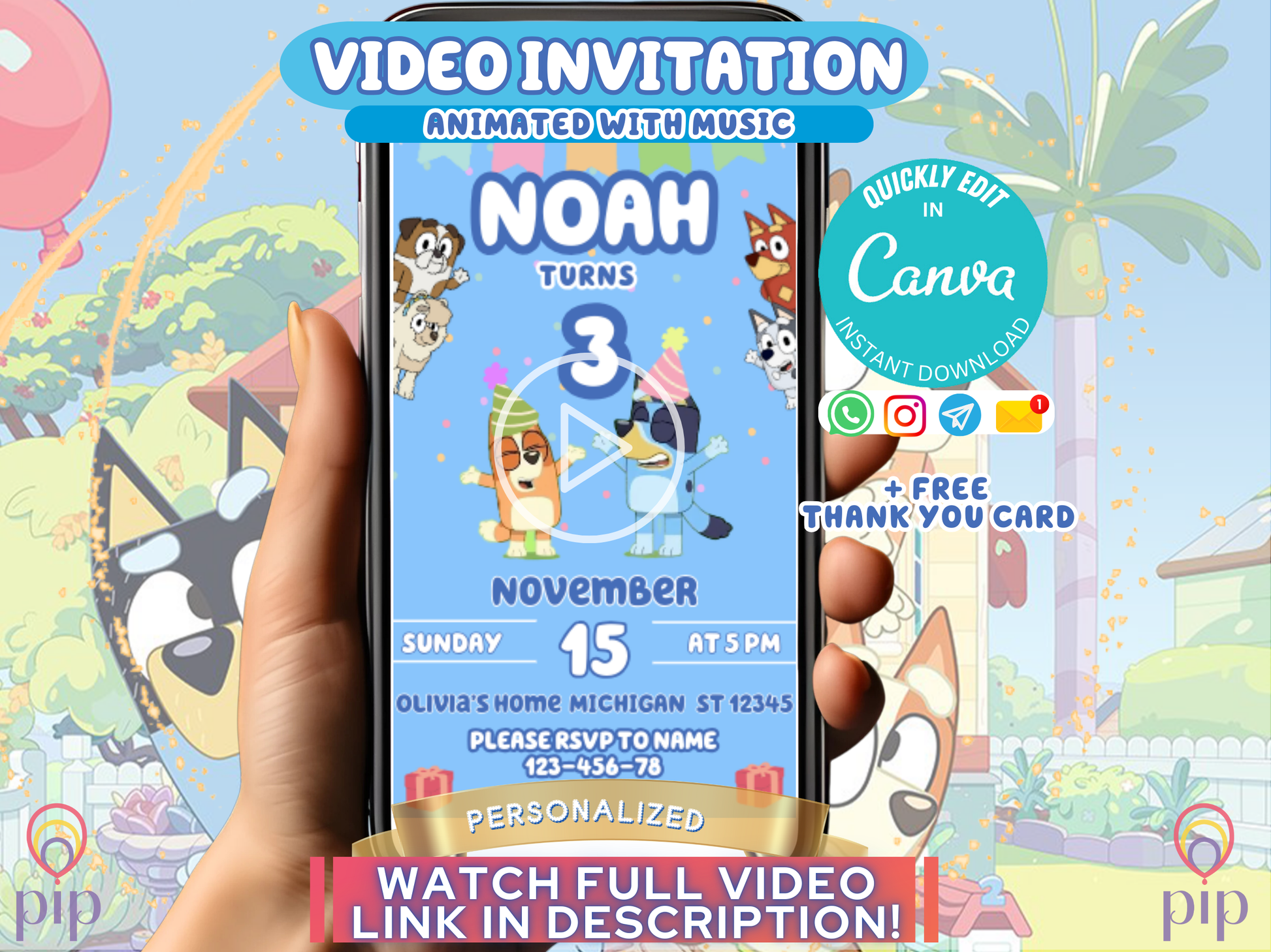 Bluey Invitation | Video Invite | Instant Download or Done-For-You