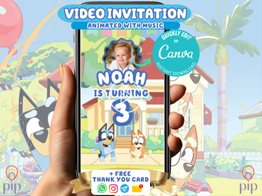 Bluey Invitation with Photo | Video Invite | Instant Download or Done-For-You