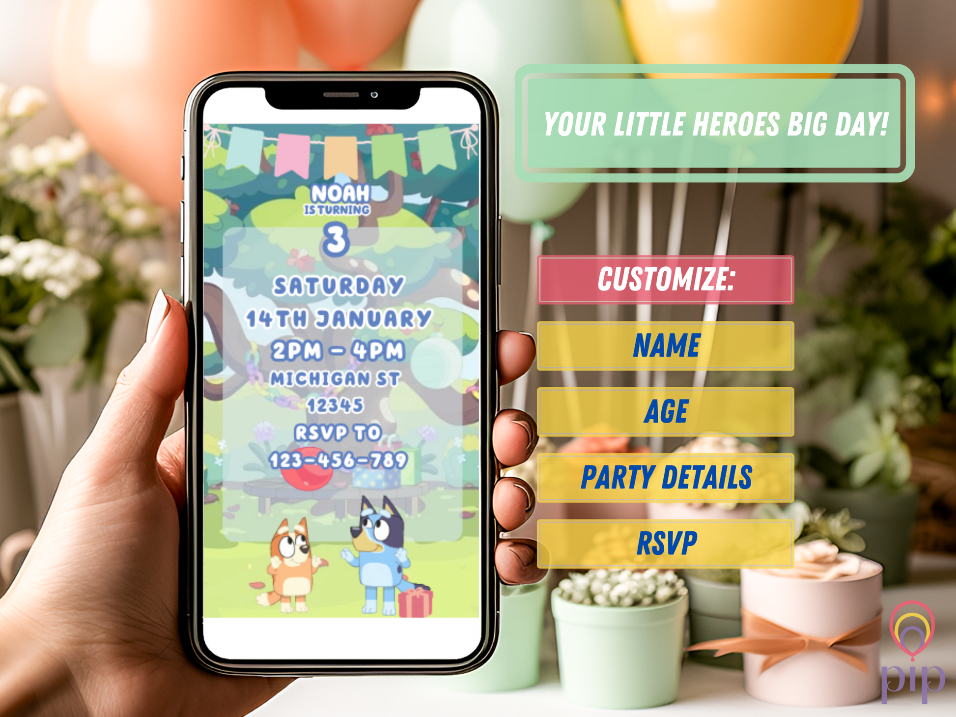 Bluey Invitation with Photo | Video Invite | Instant Download or Done-For-You