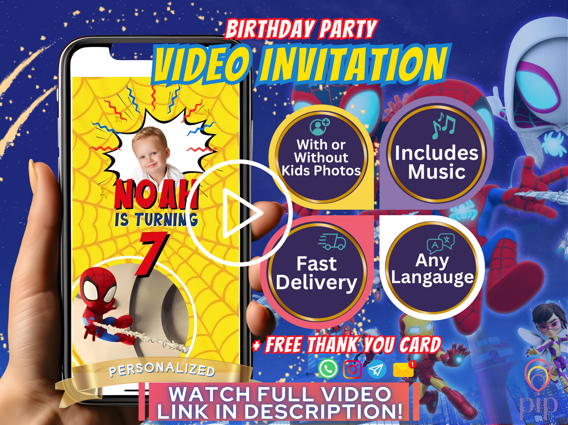 Spin Invitation with Photo | Video Invite | Instant Download