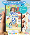 Bluey Invitation with Photo | Video Invite | Instant Download or Done-For-You
