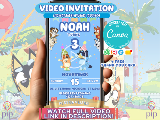 Bluey Invitation | Video Invite | Instant Download or Done-For-You